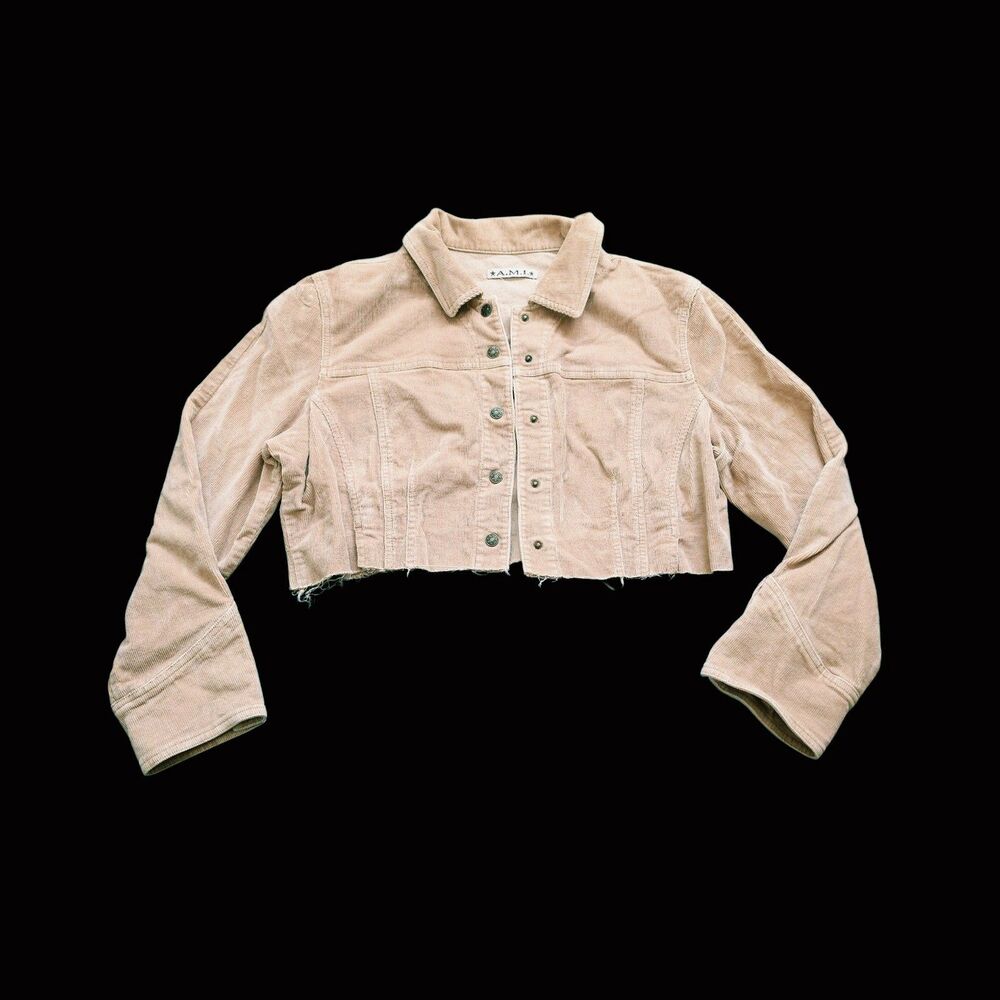 AMI Women's Cropped Fawn Corduroy Stretch Button Jacket Shacket EUC XL Estimated